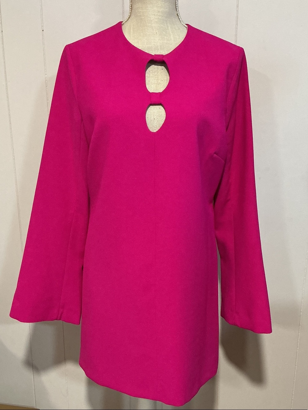 Zara Hot Pink Long Sleeve Keyhole Shift Dress